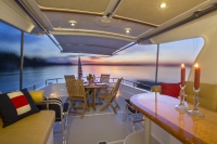 Interiors onboard the Back Cove Downeast 37 in Portland, Maine.