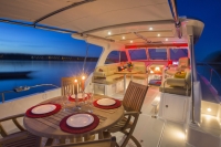 Interiors onboard the Back Cove Downeast 37 in Portland, Maine.